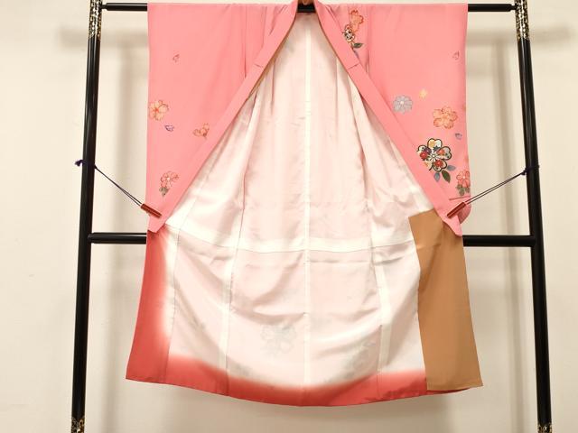 平和屋着物[]七五三　女の子　７歳　祝着　四つ身　花蝶文　暈し染め　金銀彩　逸品　DAAY3316ma