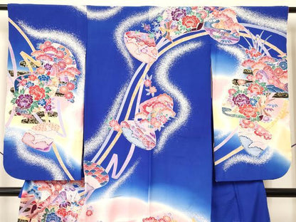 平和屋着物[]七五三　女の子　７歳　祝着　四つ身　型染　貝合わせ花鳥文　暈し染め　金彩　逸品　DAAY3317ma