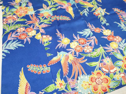 平和屋着物[]七五三　女の子　７歳　祝着　四つ身　型染　洋花文　鳳凰　逸品　DAAY3318ma
