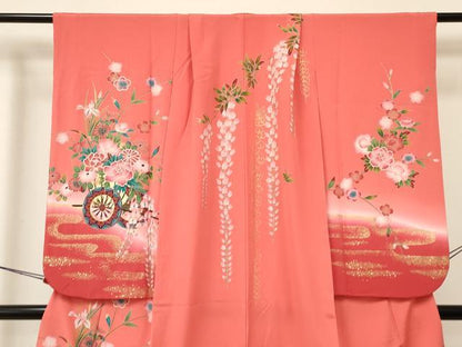 平和屋着物[]七五三　女の子　７歳　祝着　四つ身　鴛鴦花車文　暈し染め　金彩　逸品　DAAY3321ma