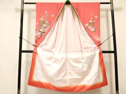 平和屋着物[]七五三　女の子　７歳　祝着　四つ身　鴛鴦花車文　暈し染め　金彩　逸品　DAAY3321ma