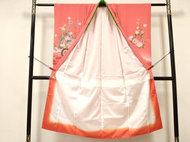平和屋着物[]七五三　女の子　７歳　祝着　四つ身　鴛鴦花車文　暈し染め　金彩　逸品　DAAY3321ma