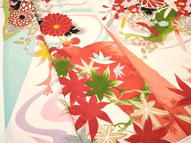 平和屋着物[]七五三　女の子　７歳　祝着　四つ身　花鳥文　金彩　逸品　DAAY3322ma