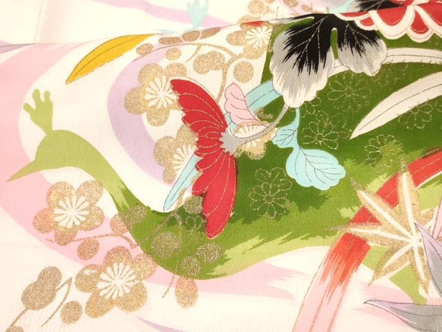 平和屋着物[]七五三　女の子　７歳　祝着　四つ身　花鳥文　金彩　逸品　DAAY3322ma