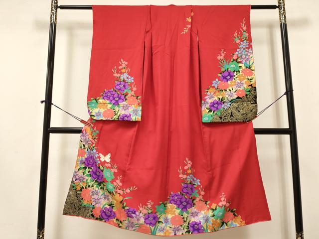 平和屋着物[]七五三　女の子　７歳　祝着　四つ身　花蝶文　金彩　逸品　DAAY3324ma