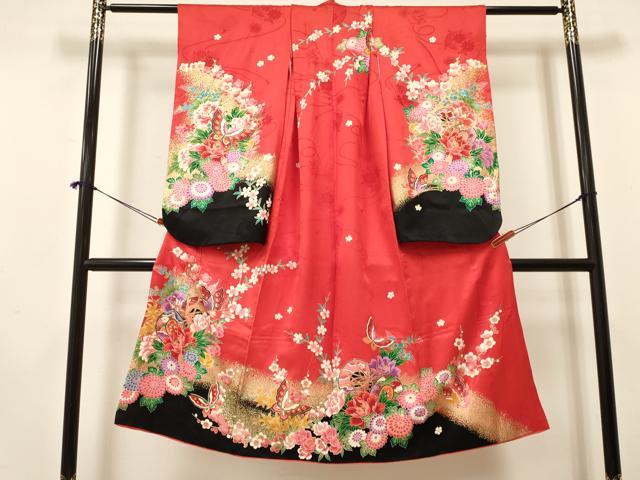 平和屋着物[]七五三　女の子　７歳　祝着　四つ身　鼓花蝶文　暈し染め　金彩　逸品　DAAY3326ma