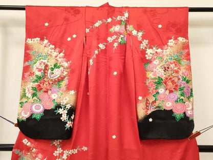 平和屋着物[]七五三　女の子　７歳　祝着　四つ身　鼓花蝶文　暈し染め　金彩　逸品　DAAY3326ma