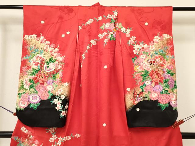 平和屋着物[]七五三　女の子　７歳　祝着　四つ身　鼓花蝶文　暈し染め　金彩　逸品　DAAY3326ma