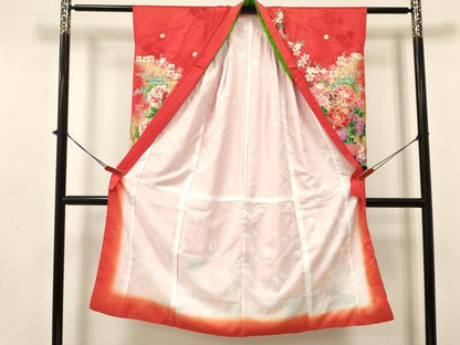 平和屋着物[]七五三　女の子　７歳　祝着　四つ身　鼓花蝶文　暈し染め　金彩　逸品　DAAY3326ma