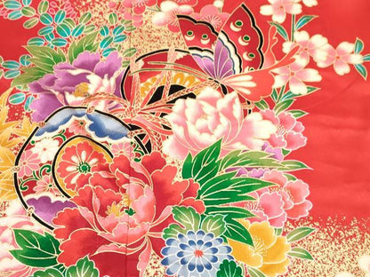 平和屋着物[]七五三　女の子　７歳　祝着　四つ身　鼓花蝶文　暈し染め　金彩　逸品　DAAY3326ma