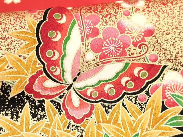 平和屋着物[]七五三　女の子　７歳　祝着　四つ身　鼓花蝶文　暈し染め　金彩　逸品　DAAY3326ma