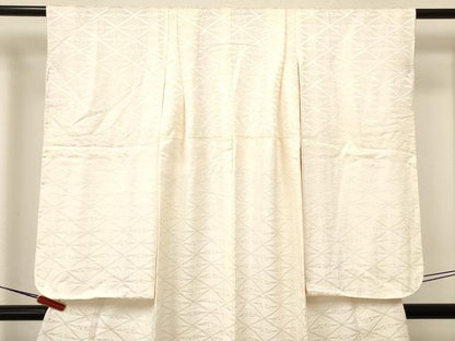 平和屋着物[]七五三　女の子　７歳　祝着　四つ身　双鶴菱地紋　アイボリー色　逸品　DAAY3327ma