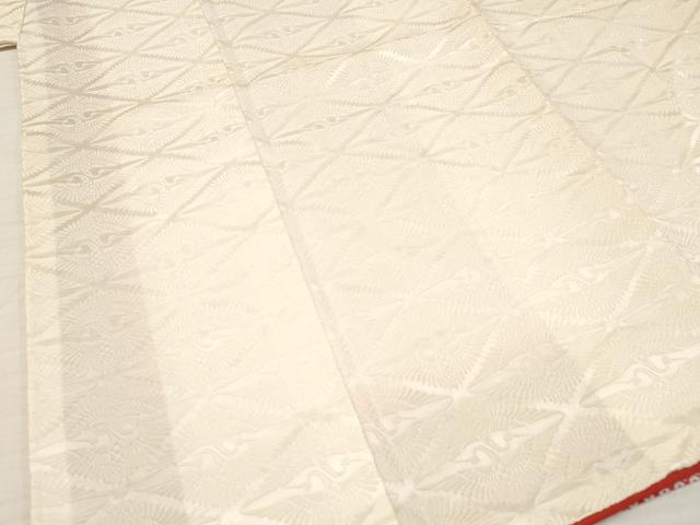 平和屋着物[]七五三　女の子　７歳　祝着　四つ身　双鶴菱地紋　アイボリー色　逸品　DAAY3327ma