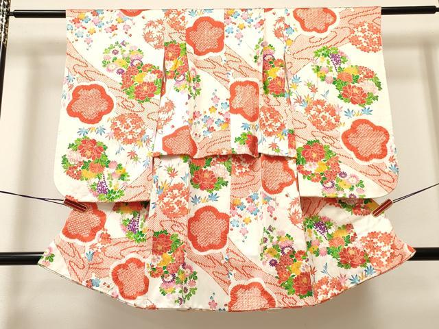 平和屋着物[]七五三　女の子　７歳　祝着　四つ身　絞り　牡丹花丸文　金彩　逸品　DAAY3328ma