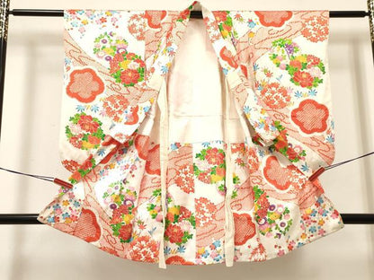 平和屋着物[]七五三　女の子　７歳　祝着　四つ身　絞り　牡丹花丸文　金彩　逸品　DAAY3328ma