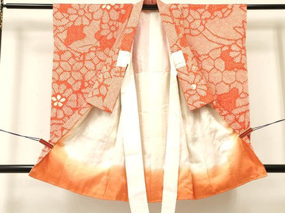 平和屋着物[]七五三　女の子　７歳　祝着　四つ身　総絞り　草花文　逸品　DAAY3330ma