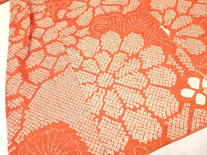 平和屋着物[]七五三　女の子　７歳　祝着　四つ身　総絞り　草花文　逸品　DAAY3330ma
