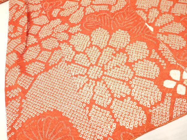 平和屋着物[]七五三　女の子　７歳　祝着　四つ身　総絞り　草花文　逸品　DAAY3330ma