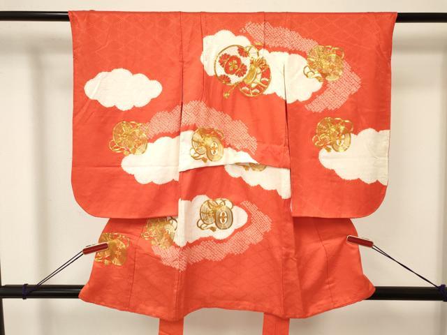 平和屋着物[]七五三　女の子　３歳　祝着　三つ身　駒刺繍　絞り　雲取り鼓花文　逸品　DAAY3334ma