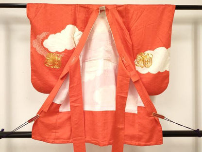 平和屋着物[]七五三　女の子　３歳　祝着　三つ身　駒刺繍　絞り　雲取り鼓花文　逸品　DAAY3334ma