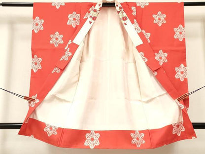 平和屋着物[]子供　女の子　長襦袢　袷　麻の葉文様　半衿刺繍　洗える着物　未使用　DAAY3339ma