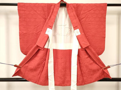 平和屋着物[]七五三　女の子　３歳　祝着　三つ身　被布セット　菊地紋　茜色　逸品　DAAY3340ma