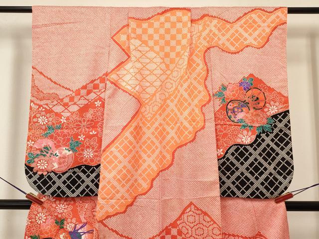 平和屋着物[]七五三　女の子　７歳　祝着　四つ身　袋帯セット　鼓花文　金彩　洗える着物　DAAY3345ma