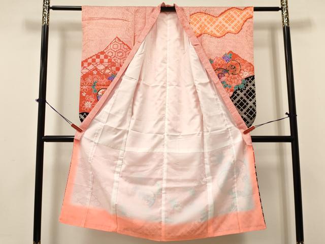 平和屋着物[]七五三　女の子　７歳　祝着　四つ身　袋帯セット　鼓花文　金彩　洗える着物　DAAY3345ma