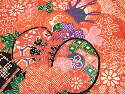 平和屋着物[]七五三　女の子　７歳　祝着　四つ身　袋帯セット　鼓花文　金彩　洗える着物　DAAY3345ma