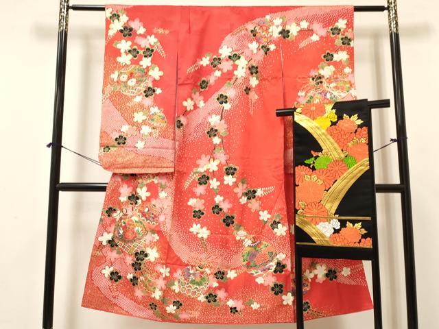 平和屋着物[]七五三　女の子　７歳　祝着　四つ身　袋帯セット　鈴牡丹花文　金彩　逸品　DAAY3346ma