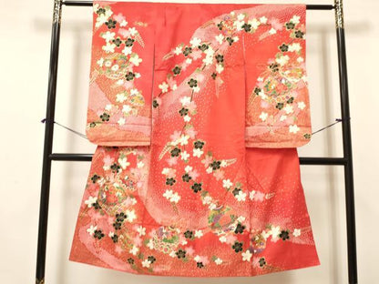 平和屋着物[]七五三　女の子　７歳　祝着　四つ身　袋帯セット　鈴牡丹花文　金彩　逸品　DAAY3346ma