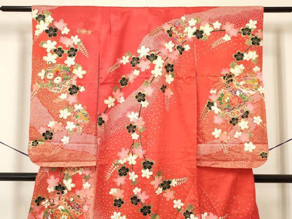 平和屋着物[]七五三　女の子　７歳　祝着　四つ身　袋帯セット　鈴牡丹花文　金彩　逸品　DAAY3346ma