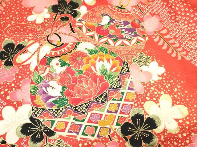 平和屋着物[]七五三　女の子　７歳　祝着　四つ身　袋帯セット　鈴牡丹花文　金彩　逸品　DAAY3346ma