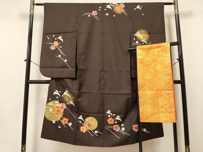 平和屋着物[]七五三　女の子　７歳　祝着　四つ身　袋帯セット　跳び兎　舞桜　暈し染め　金彩　DAAY3348ma