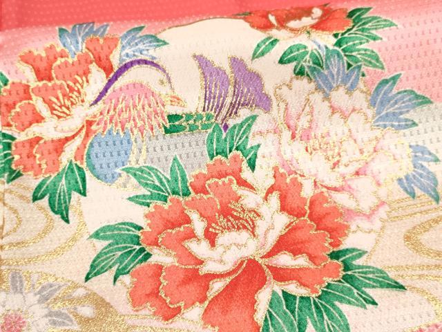 平和屋着物[]七五三　女の子　７歳　祝着　四つ身　袋帯セット　花鳥丸文　暈し染め　金彩　逸品　DAAY3350ma