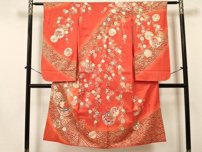 平和屋着物[]七五三　女の子　７歳　祝着　四つ身　袋帯セット　鞠花文　暈し染め　金彩　逸品　DAAY3351ma