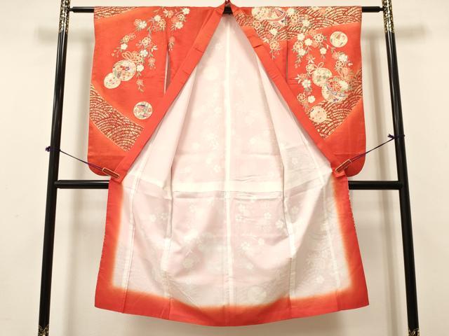平和屋着物[]七五三　女の子　７歳　祝着　四つ身　袋帯セット　鞠花文　暈し染め　金彩　逸品　DAAY3351ma