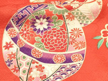 平和屋着物[]七五三　女の子　７歳　祝着　四つ身　袋帯セット　鞠花文　暈し染め　金彩　逸品　DAAY3351ma
