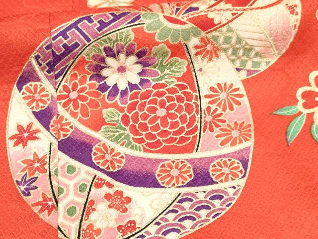 平和屋着物[]七五三　女の子　７歳　祝着　四つ身　袋帯セット　鞠花文　暈し染め　金彩　逸品　DAAY3351ma