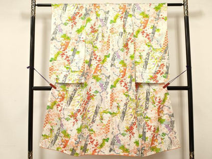 平和屋着物[]七五三　女の子　７歳　祝着　四つ身　袋帯セット　乱菊　草花文　金彩　逸品　DAAY3352ma