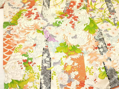 平和屋着物[]七五三　女の子　７歳　祝着　四つ身　袋帯セット　乱菊　草花文　金彩　逸品　DAAY3352ma