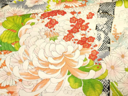平和屋着物[]七五三　女の子　７歳　祝着　四つ身　袋帯セット　乱菊　草花文　金彩　逸品　DAAY3352ma
