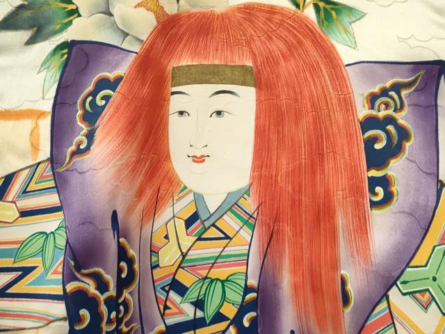 平和屋着物[]お宮参り　男の子　祝着　産着　初着　のしめ　手描き　歌舞伎　牡丹花文　暈し染め　金彩　逸品　DAAY3356ma