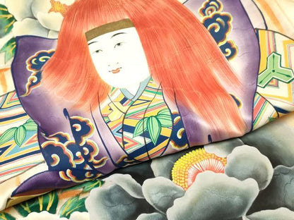 平和屋着物[]お宮参り　男の子　祝着　産着　初着　のしめ　手描き　歌舞伎　牡丹花文　暈し染め　金彩　逸品　DAAY3356ma