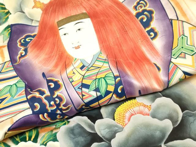 平和屋着物[]お宮参り　男の子　祝着　産着　初着　のしめ　手描き　歌舞伎　牡丹花文　暈し染め　金彩　逸品　DAAY3356ma