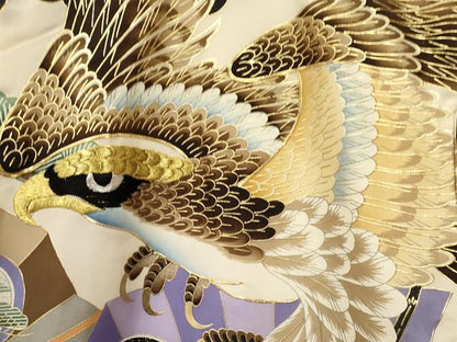 平和屋着物[]お宮参り　男の子　祝着　産着　初着　のしめ　駒刺繍　鷹　鷲　立波松文　金彩　逸品　DAAY3357ma