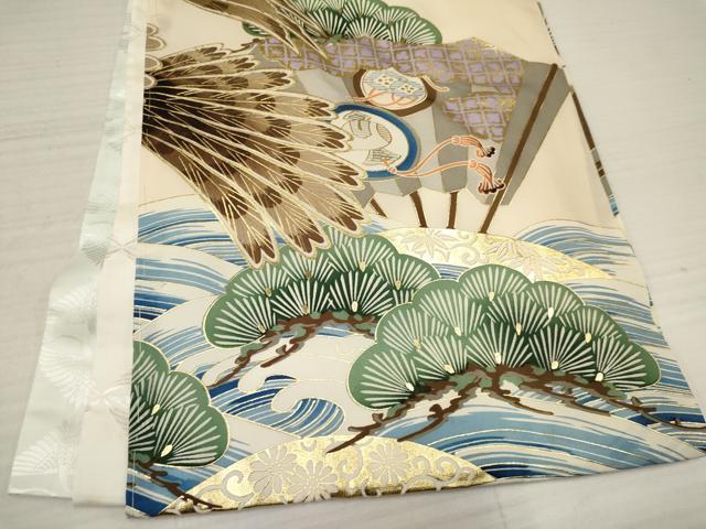 平和屋着物[]お宮参り　男の子　祝着　産着　初着　のしめ　駒刺繍　鷹　鷲　立波松文　金彩　逸品　DAAY3357ma