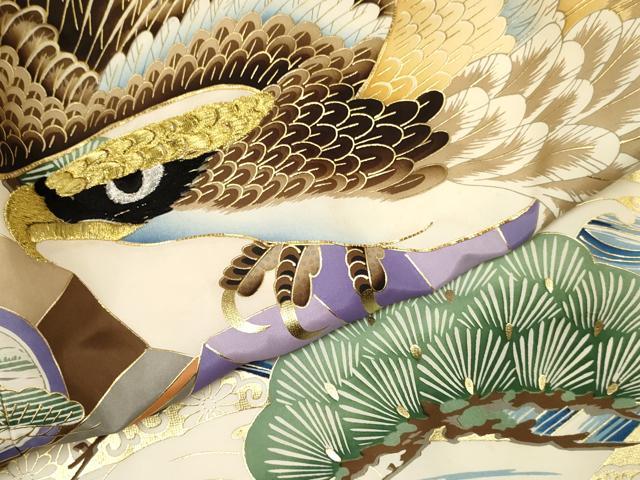平和屋着物[]お宮参り　男の子　祝着　産着　初着　のしめ　駒刺繍　鷹　鷲　立波松文　金彩　逸品　DAAY3357ma