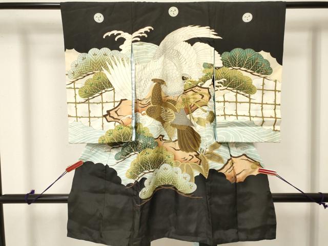 平和屋着物[]お宮参り　男の子　祝着　産着　初着　のしめ　刺繍　鷹　鷲　笹松文　金彩　逸品　DAAY3358ma