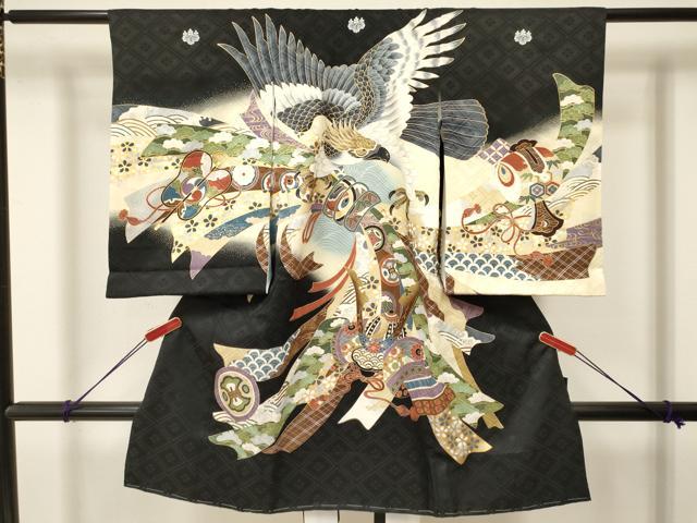 平和屋着物[]お宮参り　男の子　祝着　産着　初着　のしめ　鷹　鷲　打ち出の小槌　束ね熨斗松文　暈し染め　金彩　逸品　DAAY3360ma